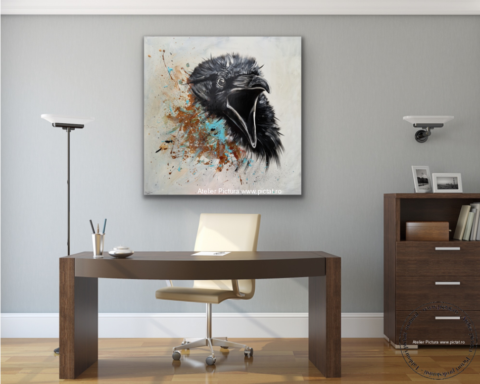 Tablouri pictate manual, Tablou cu pasari, Tablou alb negru, Tablou decorativ