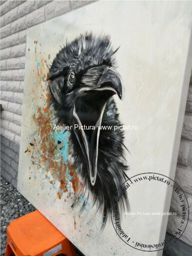 Tablouri pictate manual, Tablou cu pasari, Tablou alb negru, Tablou decorativ