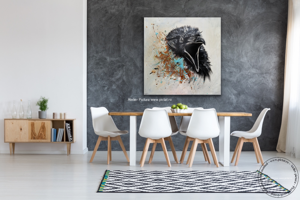 Tablouri pictate manual, Tablou cu pasari, Tablou alb negru, Tablou decorativ
