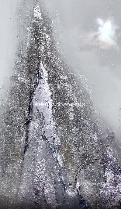 Tablou pictat manual Tablou abstract modern cu foita de argint. Glaciar - imagine 3