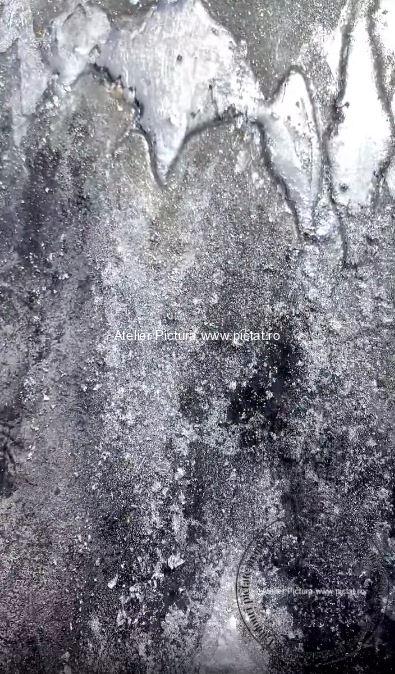 Tablou pictat manual Tablou abstract modern cu foita de argint. Glaciar - imagine 4