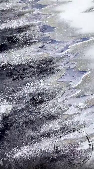Tablou pictat manual Tablou abstract modern cu foita de argint. Glaciar - imagine 5