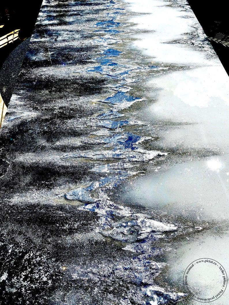 Tablou pictat manual Tablou abstract modern cu foita de argint. Glaciar - imagine 7
