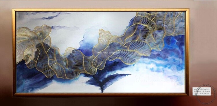 Tablou modern dimensiune mare tablou abstract auriu, tablouri aurii, tablou foita aur, tablou in relief efect 3D, tablou filigran aur