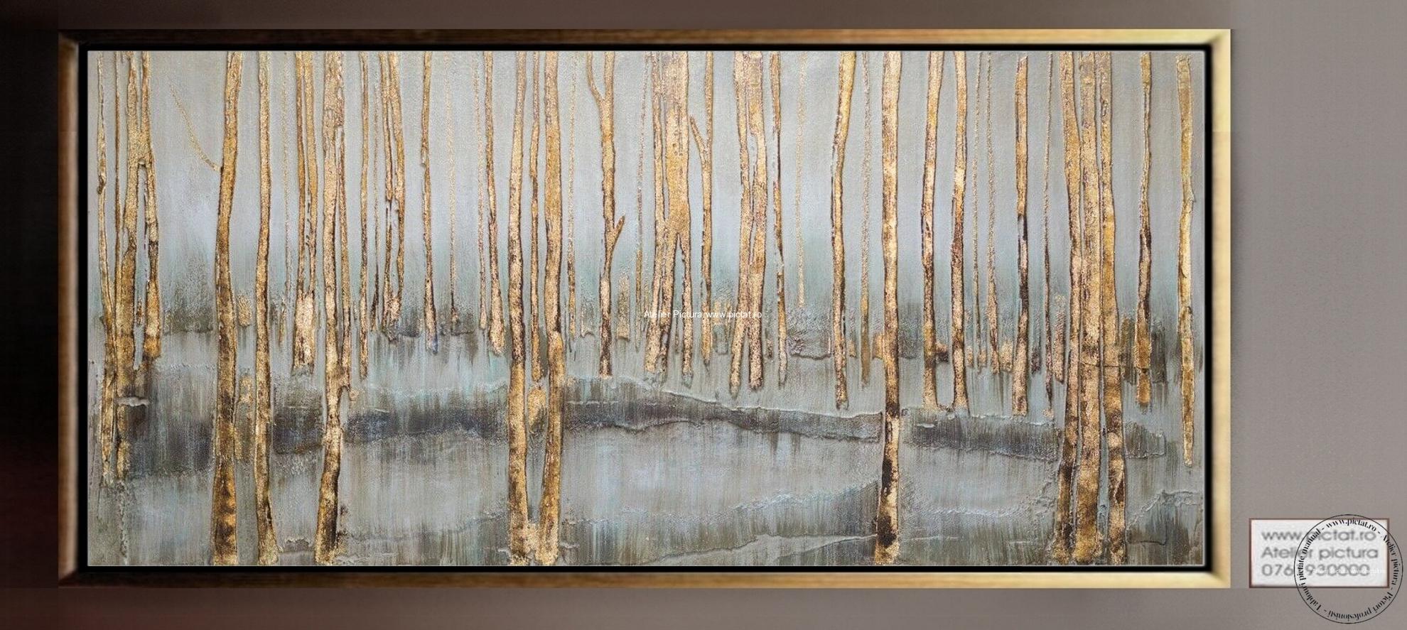 Tablou peisaj abstract cu copac auriu, tablouri copaci, tablouri copac, tablouri pictate cu copaci, Tablouri living, tablouri sufragerie, tablouri birou