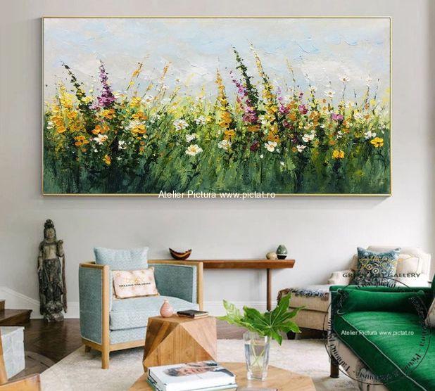 Tablouri pictate manual, Tablou abstract modern Flori de Camp