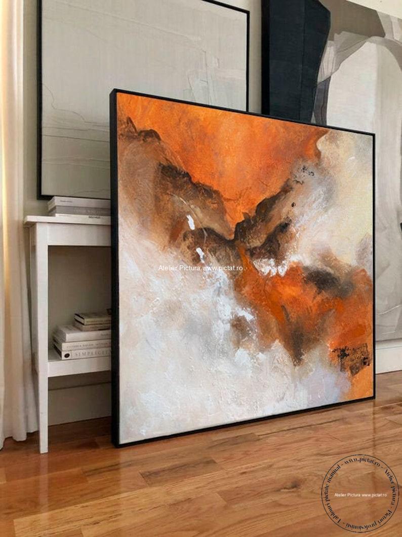 Tablou pictat manual Tablou abstract portocaliu oranj - imagine 2