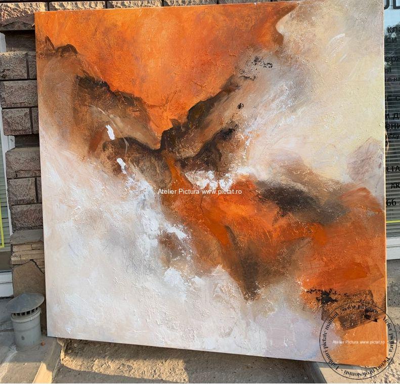 Tablou pictat manual Tablou abstract portocaliu oranj - imagine 7