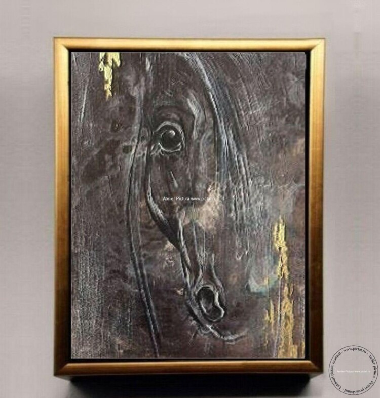 Tablou pictat manual ulei pe panza, Tablou cu cal tablou abstract