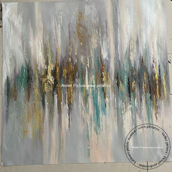 Tablou abstract verde Tablou pictat tablouri sufragerie moderne, tablou sufragerie, tablou birou, tablou auriu, Tablou alb, Idei cadouri - imagine 2