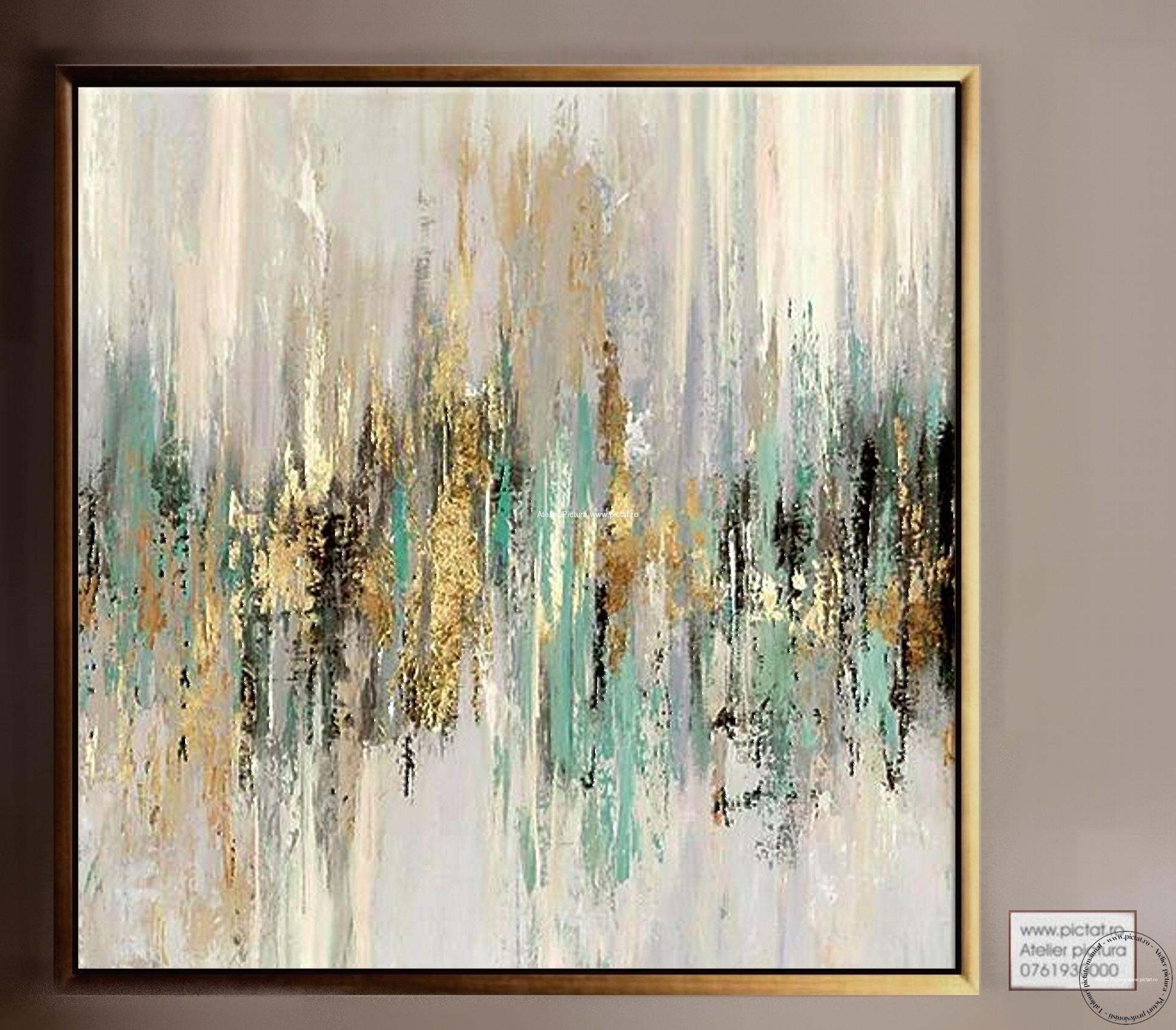 Tablou abstract verde Tablou pictat tablouri sufragerie moderne, tablou sufragerie, tablou birou, tablou auriu, Tablou alb, Idei cadouri