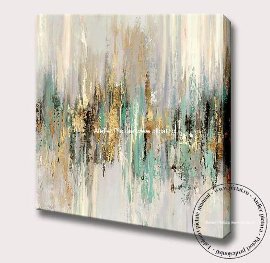 Tablou abstract verde Tablou pictat tablouri sufragerie moderne, tablou sufragerie, tablou birou, tablou auriu, Tablou alb, Idei cadouri - imagine 4