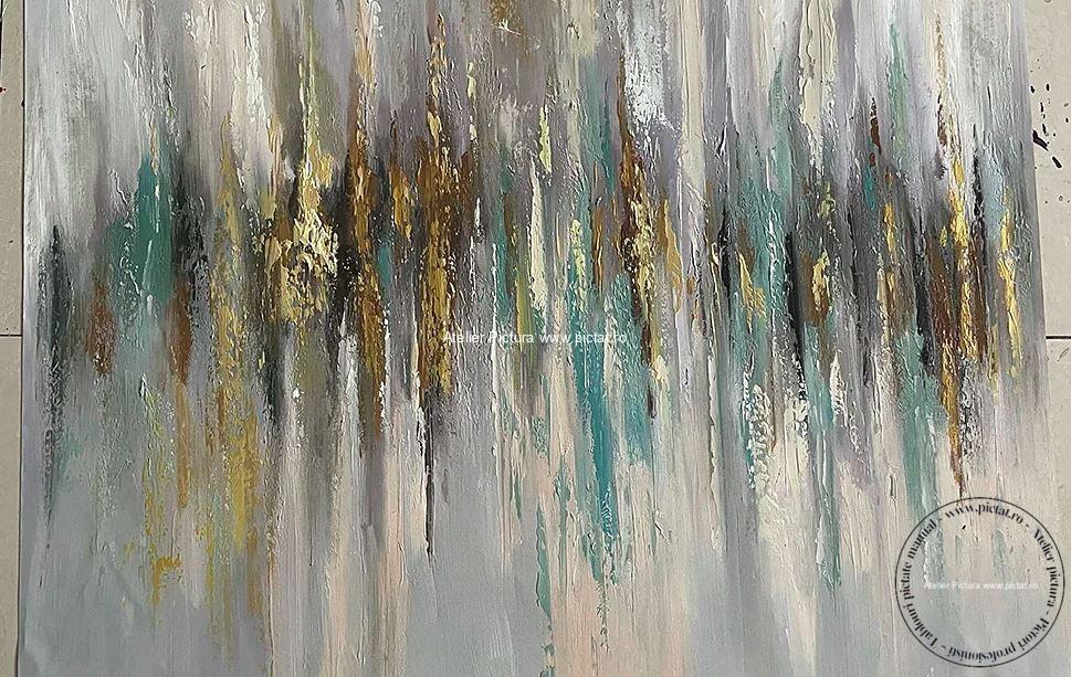 Tablou abstract verde Tablou pictat tablouri sufragerie moderne, tablou sufragerie, tablou birou, tablou auriu, Tablou alb, Idei cadouri - imagine 5