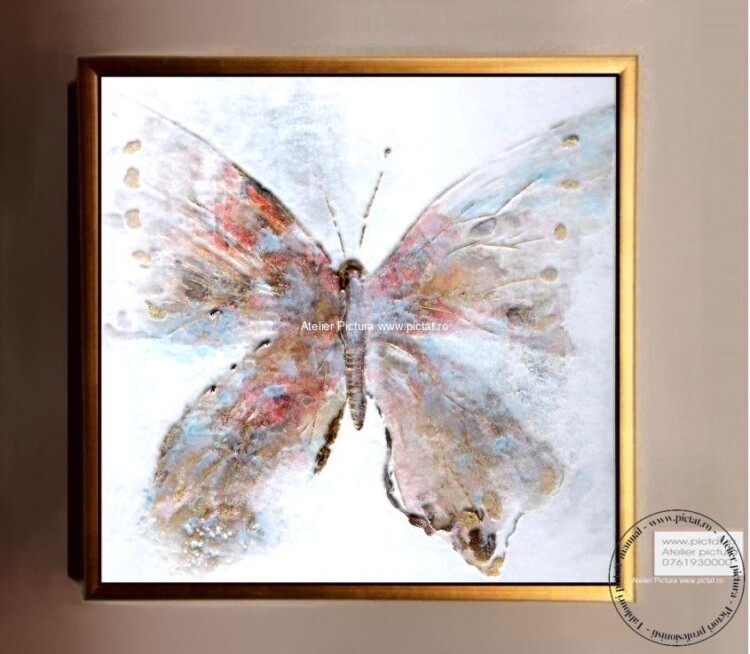 Tablouri pictate manual, Tablou Modern cu Fluture, Tablou Abstract Living