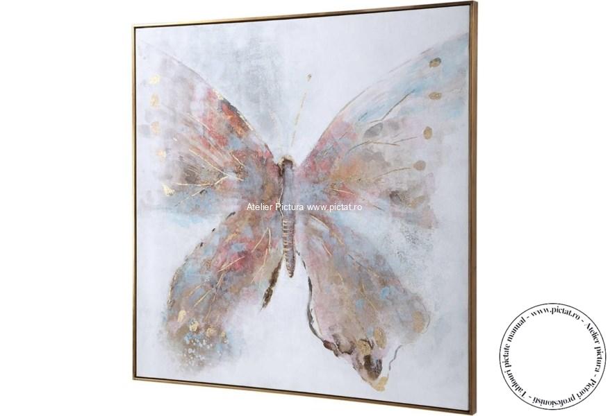 Tablouri pictate manual, Tablou Modern cu Fluture, Tablou Abstract Living