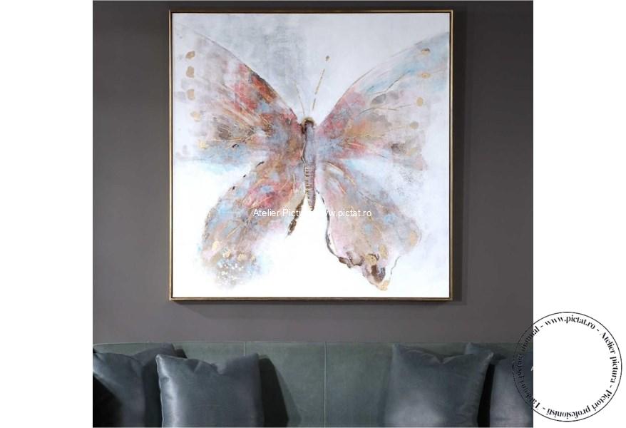 Tablouri pictate manual, Tablou Modern cu Fluture, Tablou Abstract Living - imagine 5
