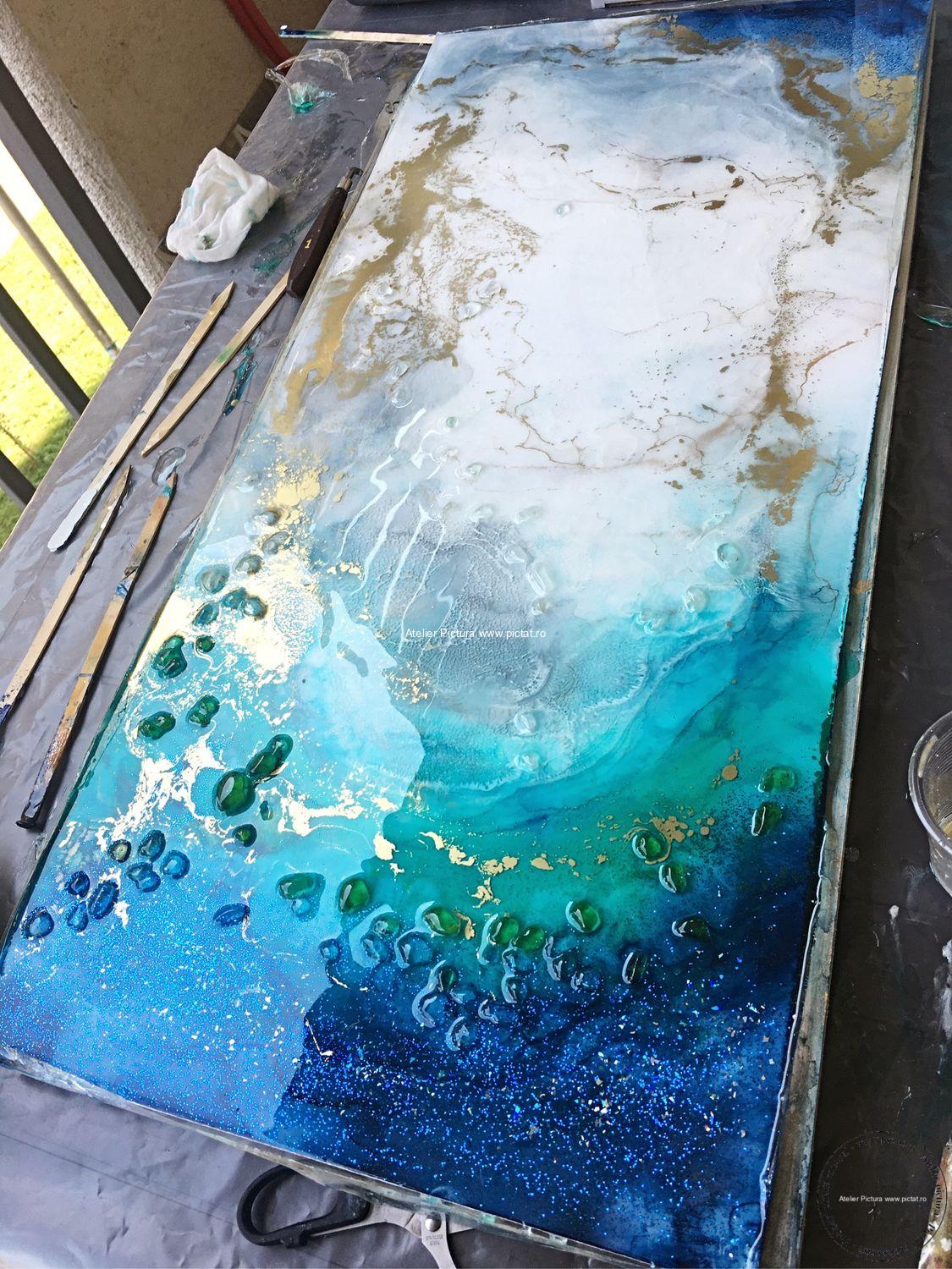Tablou pictat manual Tablou abstract modern epoxidica, Euforie