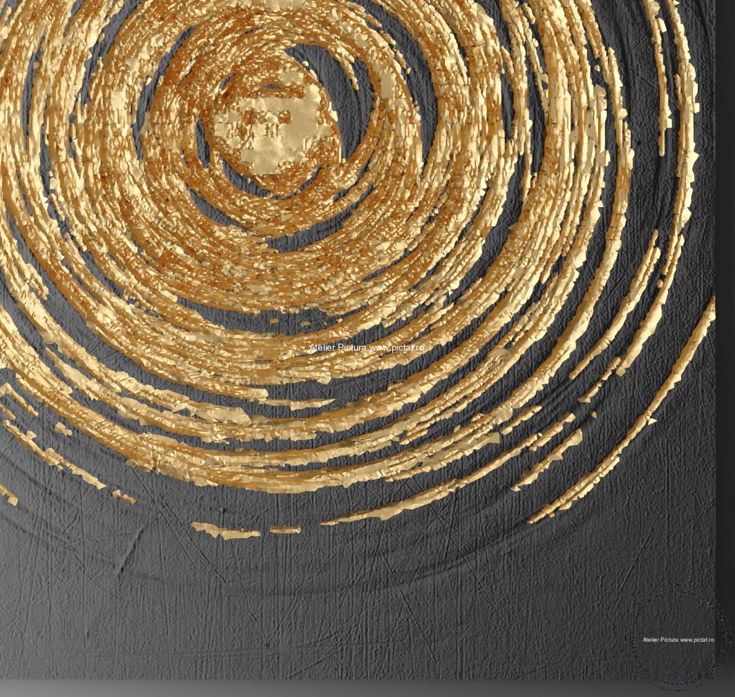 Tablouri pictate manual, Spirala aur, tablou abstract in cutit, Tablou acrilic