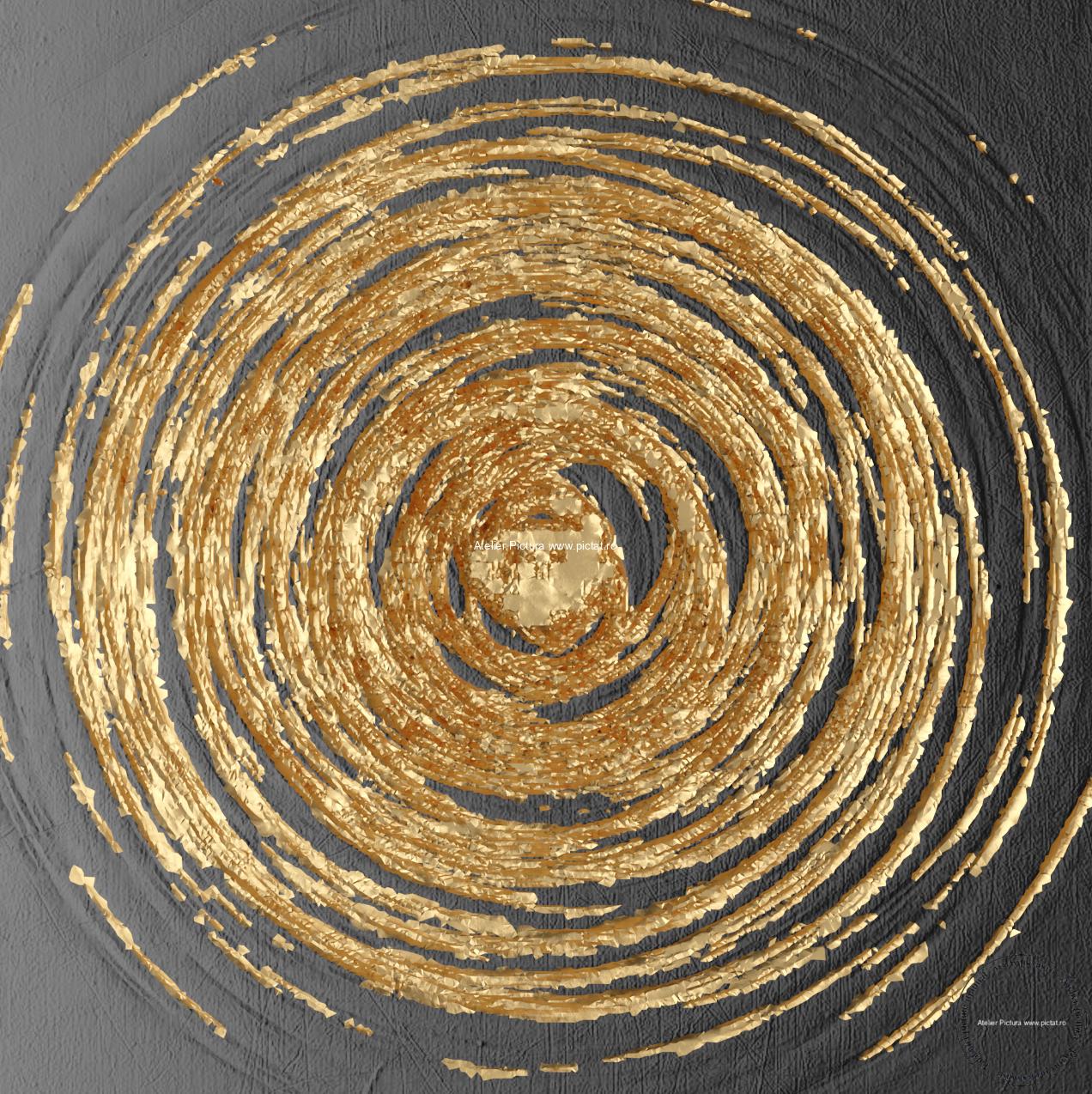 Tablouri pictate manual, Spirala aur, tablou abstract in cutit, Tablou acrilic