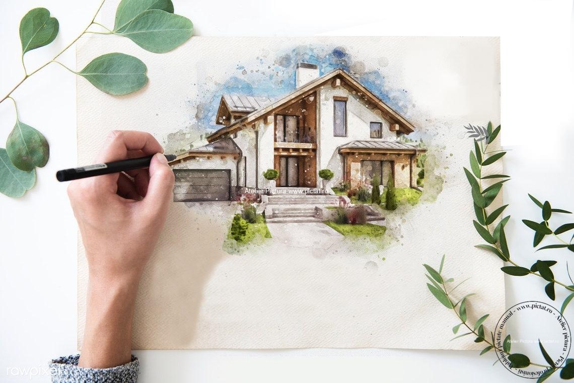 Tablouri pictate manual, tablou casa noua, tablou cu prima ta casa, tablou personalizat dupa poza casei tale, tablouri living, tablouri moderne.