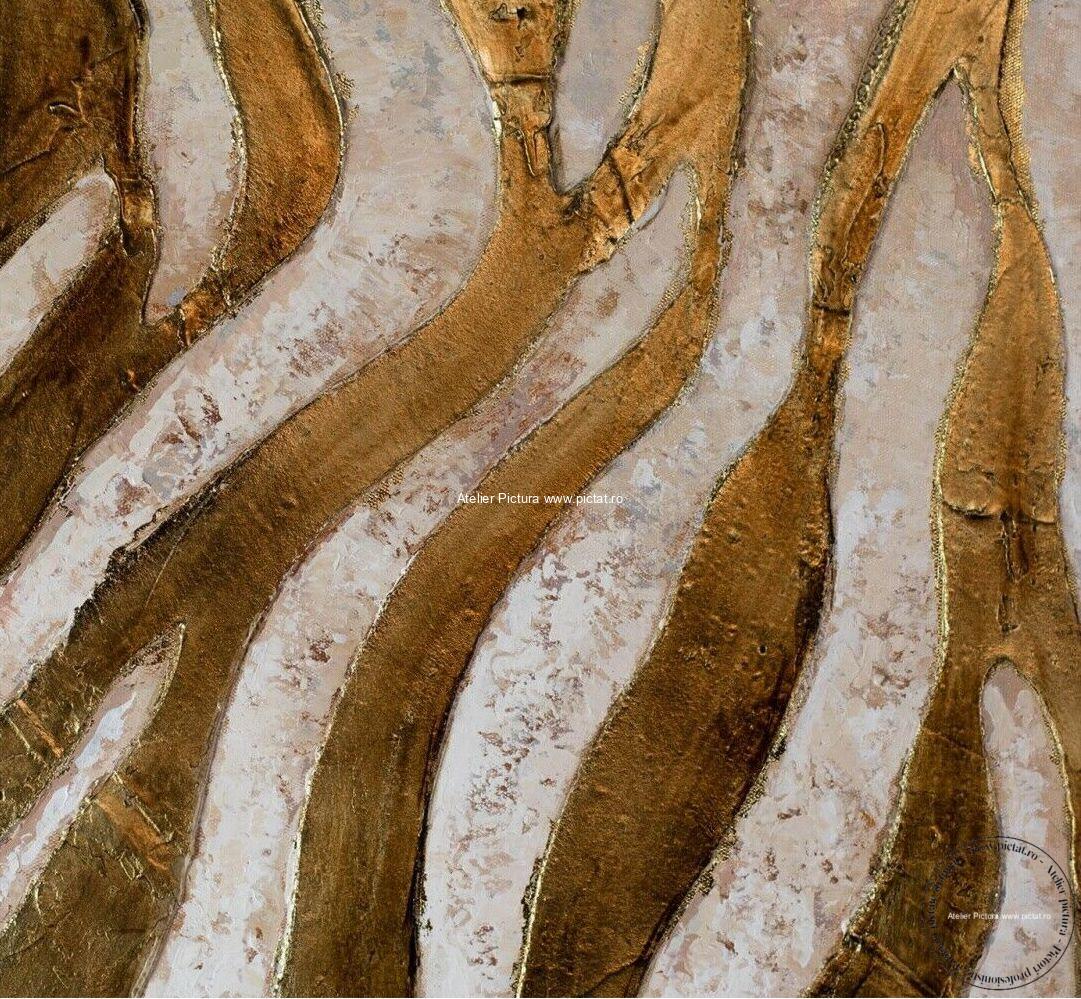 Tablouri pictate manual, Tablou abstract, Rauri aurii foita de aur - imagine 3