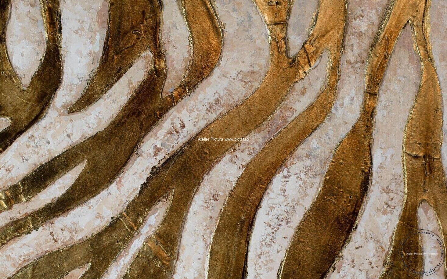 Tablouri pictate manual, Tablou abstract, Rauri aurii foita de aur - imagine 4