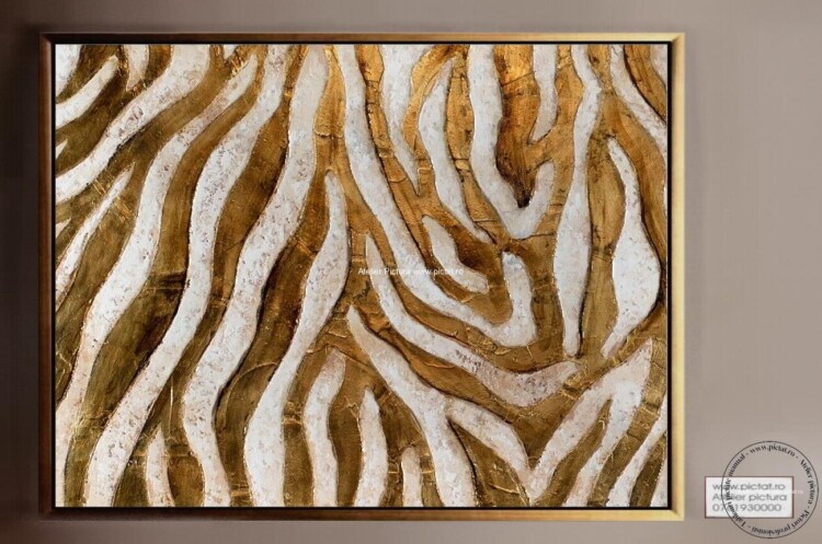 Tablouri pictate manual, Tablou abstract, Rauri aurii foita de aur