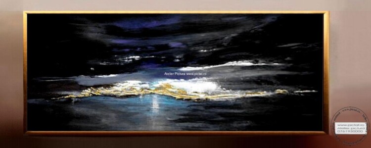 Tablouri pictate manual, Tablou peisaj abstract, tablou furtuna ocean