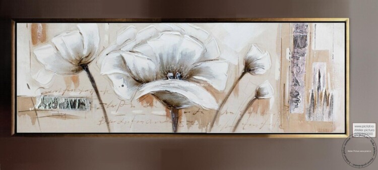 Tablouri pictate manual, Tablouri cu flori albe, Abstract decorativ modern