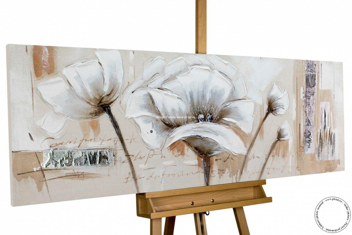 Tablouri pictate manual, Tablouri cu flori albe, Abstract decorativ modern
