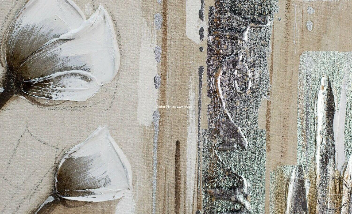 Tablouri pictate manual, Tablouri cu flori albe, Abstract decorativ modern