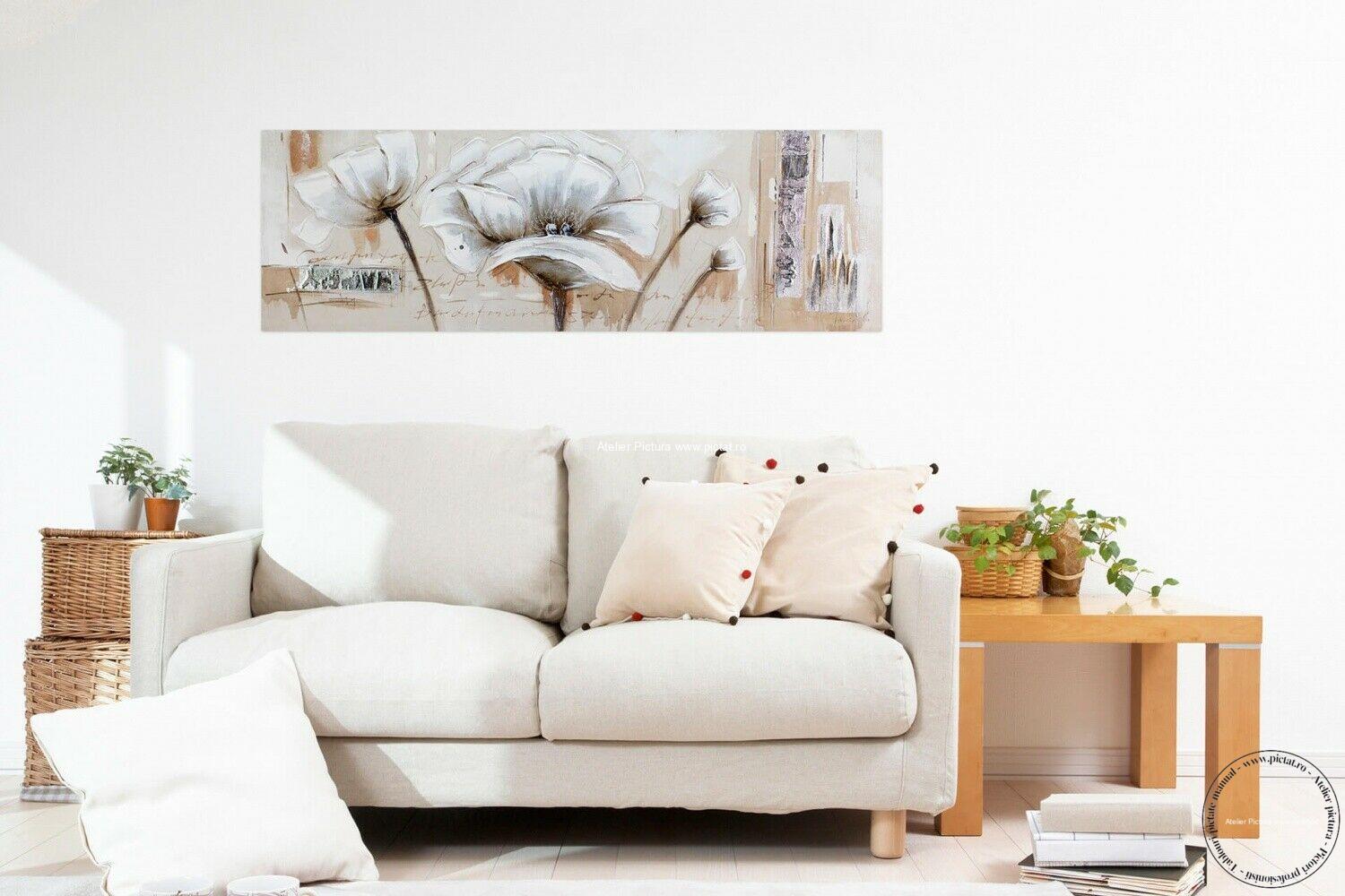 Tablouri pictate manual, Tablouri cu flori albe, Abstract decorativ modern