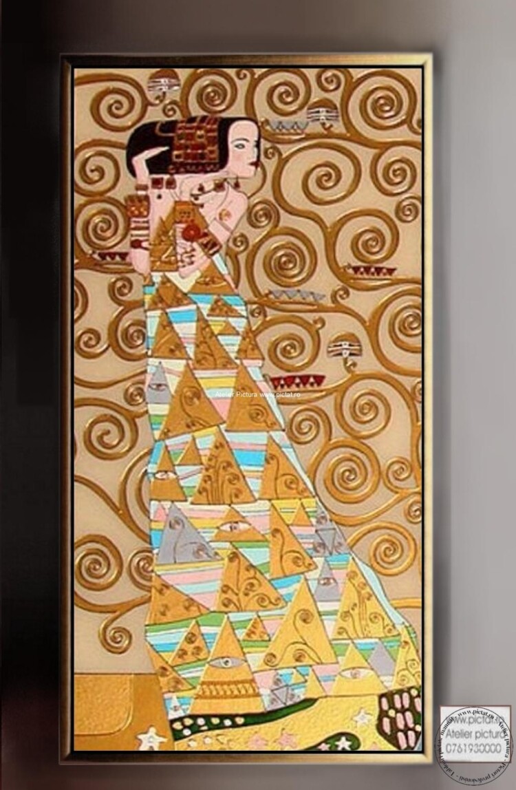 Tablouri pictate manual Tablou abstract silueta de femeie, tablouri copacul vietii, tablouri pictate cu copaci, Tablouri Klimt, tablouri living, tablouri moderne
