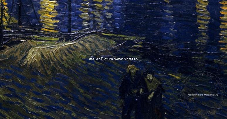 Tablou pictat Peisaj Noaptea Instelata peste Rhone Pictor Vincent Van Gogh - imagine 4