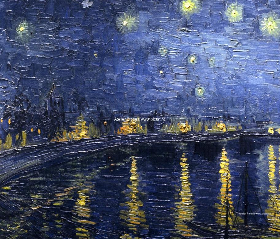Tablou pictat Peisaj Noaptea Instelata peste Rhone Pictor Vincent Van Gogh - imagine 3
