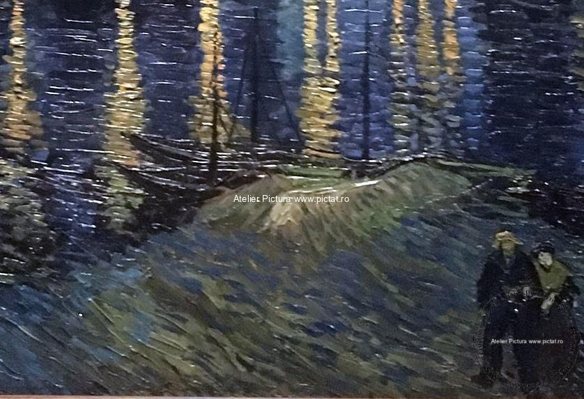 Tablou pictat Peisaj Noaptea Instelata peste Rhone Pictor Vincent Van Gogh - imagine 2