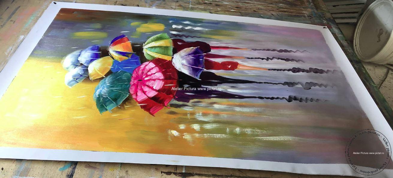 Tablouri pictate manual, Tablou abstract Peisaj urban cu oameni pe strada - imagine 4