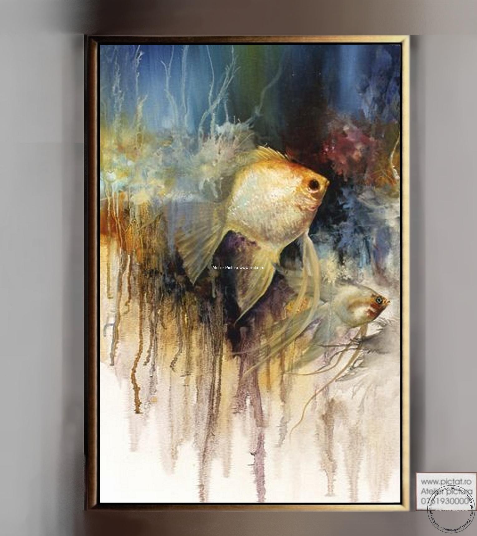 Tablouri pictate manual, Pestisor de aur, Tablou abstract peisaj marin