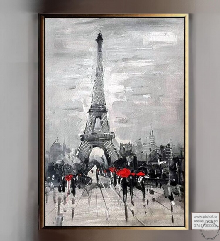 Tablouri pictate manual, Turnul Eiffel Tablou abstract modern peisaj Paris