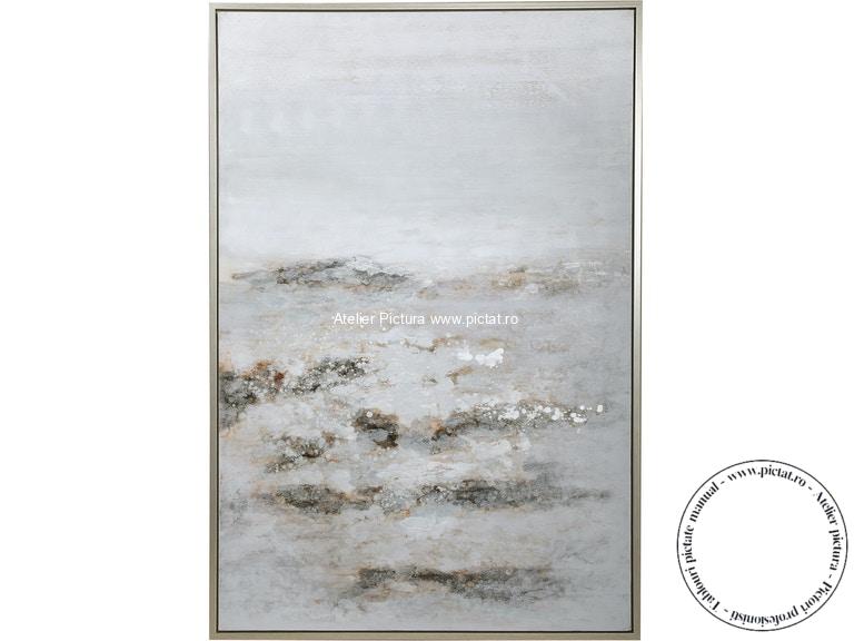 Tablouri pictate manual Tablou abstract alb argintiu Pictura cutit foita de argint - imagine 2
