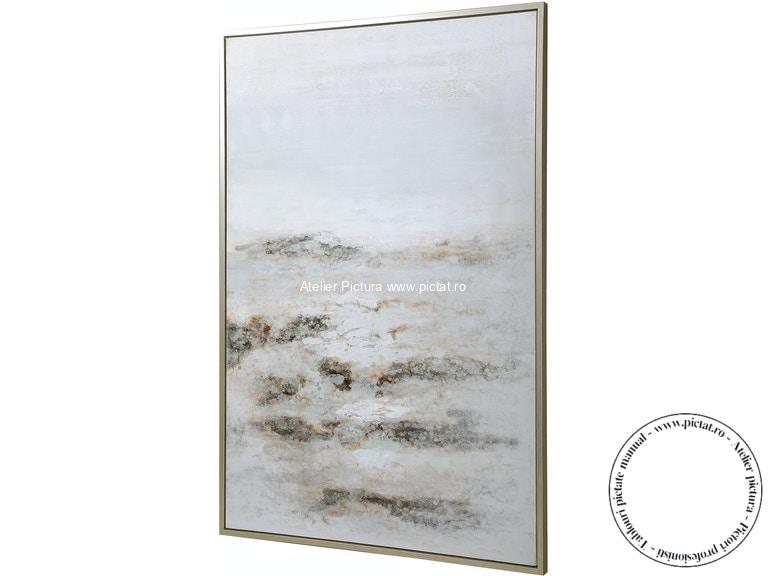Tablouri pictate manual Tablou abstract alb argintiu Pictura cutit foita de argint - imagine 5