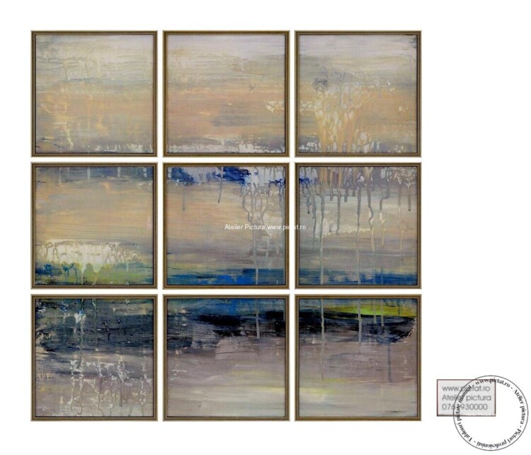 Tablouri pictate manual Tablou abstract albastru, Set Tablouri miniatura