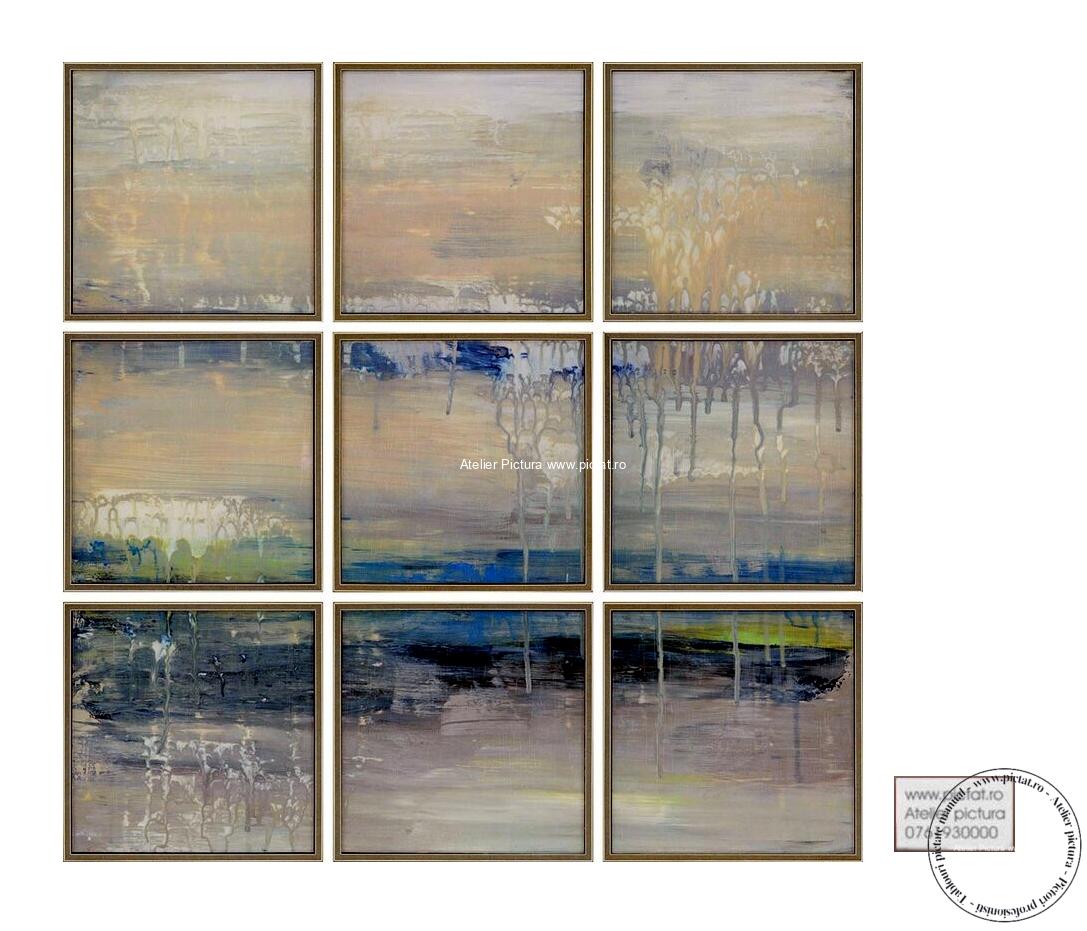Tablouri pictate manual Tablou abstract albastru, Set Tablouri miniatura