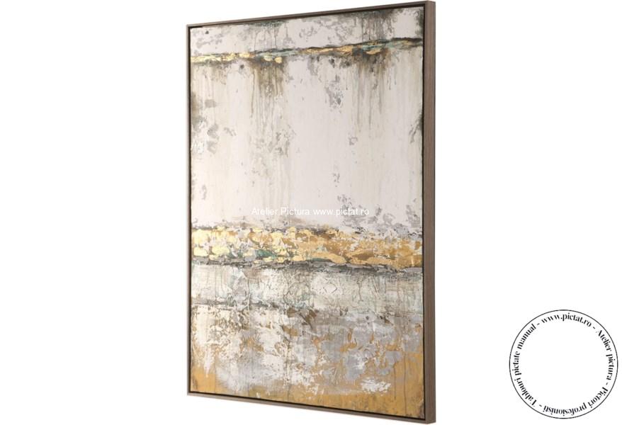Tablouri pictate manual Tablou abstract modern auriu alb foita de aur - imagine 2