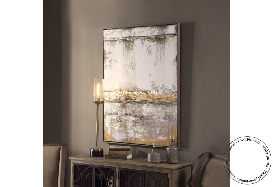 Tablouri pictate manual Tablou abstract modern auriu alb foita de aur - imagine 3