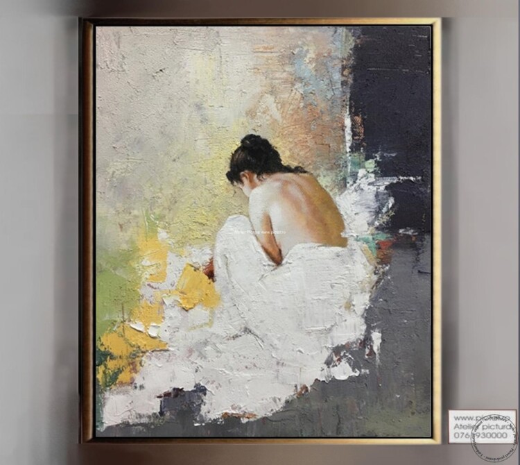 Tablouri pictate manual, Tablou abstract nud femeie, Tehnica cutit impasto
