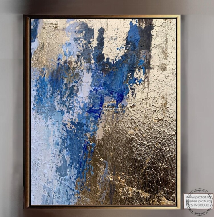 Tablou pictat Pictura in cutit placata cu foita de aur, tablou abstract