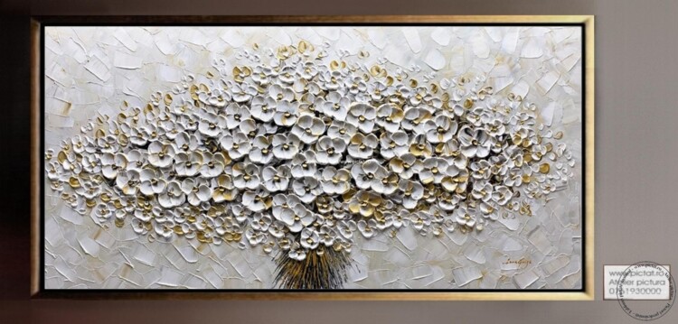 Tablouri pictate manual, Tablou buchet de flori albe Tablou Abstract Floral