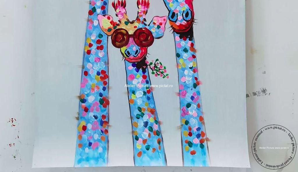 Tablouri pictate manual, Tablou girafe, tablou abstract modern multicolor - imagine 2