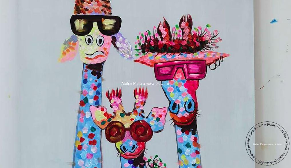Tablouri pictate manual, Tablou girafe, tablou abstract modern multicolor - imagine 4
